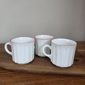 Realty Pine Porcelain Classic White Mugs with Red Accent Rim
